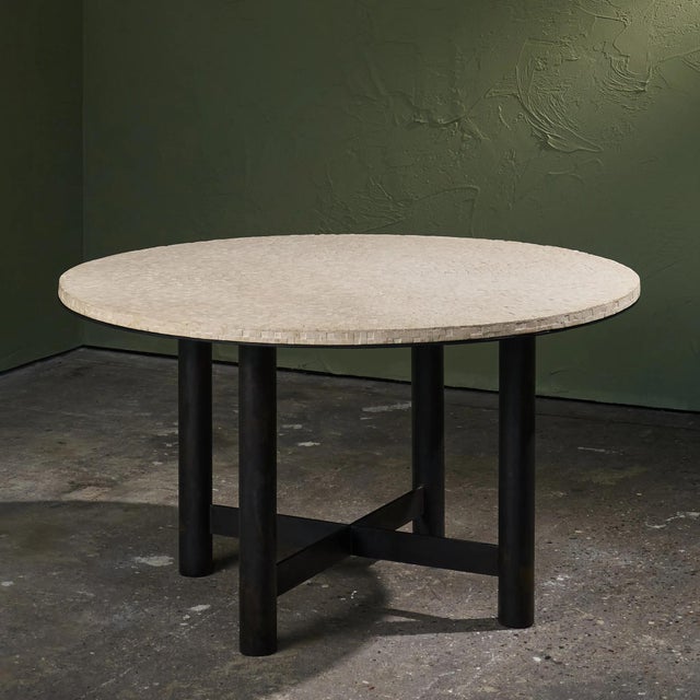 Table in Fossil Stone and Metal Frame, Belgium For Sale - Image 4 of 14