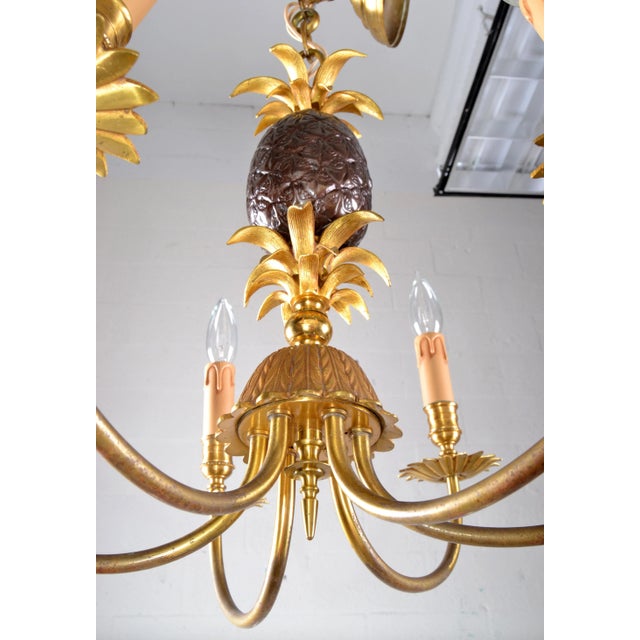 Maison Charles Neoclassical Six Light Pineapple Bronze Chandelier With Sleeves For Sale In Miami - Image 6 of 11
