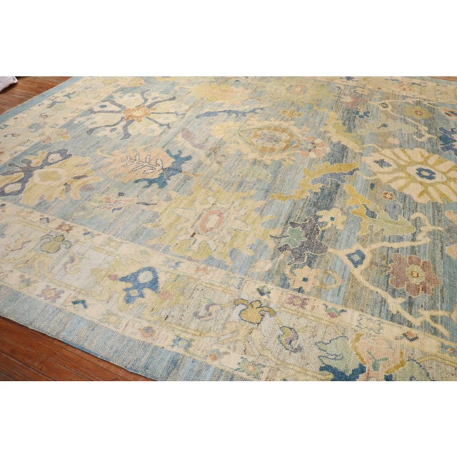 Vintage Zabihi Collection Inspired Blue Large Turkish Oushak Carpet - 12' x 16'2" For Sale - Image 9 of 12