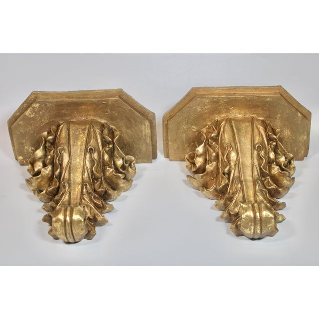 Plastic Large Golden Gilt Resin Acanthus Leaf Wall Shelves For Sale - Image 7 of 9