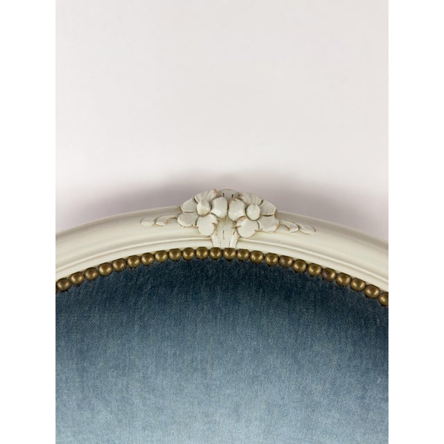 Vintage Louis XV Style Painted Wood Chair With Blue Velvet Upholstery For Sale - Image 12 of 16