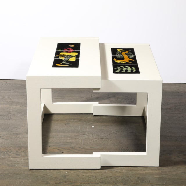 Pair of Documented Off White & Inset Tile Vladimir Kagan Nested Side Tables For Sale - Image 16 of 18