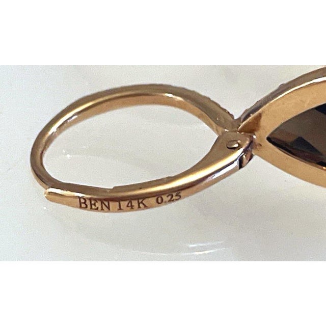 Diamond Halo Set Faceted Smokey Topaz Rose Gold 14k Earrings, A Pair For Sale - Image 4 of 4