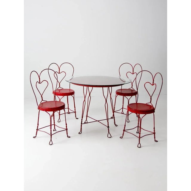 Red Antique Ice Cream Parlor Table Set For Sale - Image 8 of 11