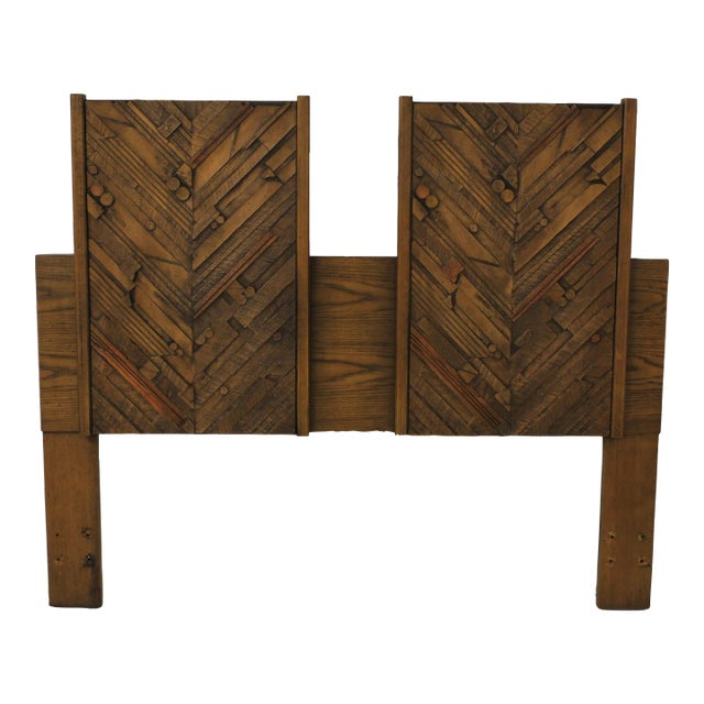 Lane MidCentury Modern Brutalist Queen or Full Bed Headboard For Sale