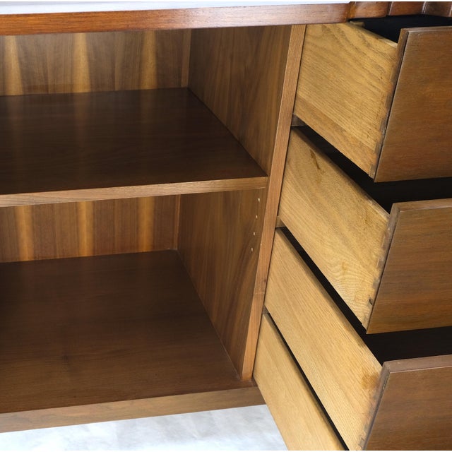 John Stuart Walnut Mid-Century Modern Long Credenza Dresser Pull Out Shelf For Sale - Image 9 of 12