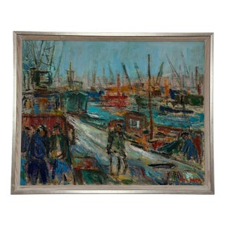 Eric With, Port of Gothenburg, 1960s, Oil on Canvas, Framed For Sale