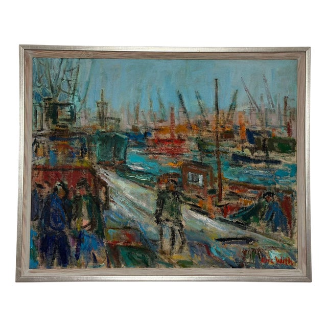 Eric With, Port of Gothenburg, 1960s, Oil on Canvas, Framed For Sale