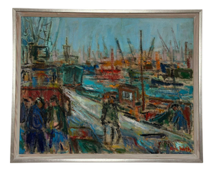 Eric With, Port of Gothenburg, 1960s, Oil on Canvas, Framed