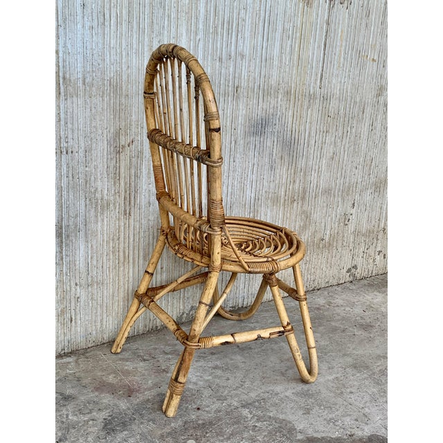 Mid 20th Century Set of Five French Bamboo and Rattan French Sculptural Dining Chairs circa 1970 For Sale - Image 5 of 18