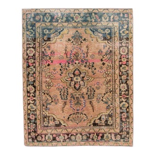 Vintage Persian Distressed Handmade Medallion Peach Wool Rug For Sale