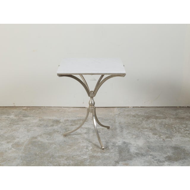 Mid 20th Century Italian Midcentury Steel Table with White Marble Top and Tripod Base For Sale - Image 5 of 11