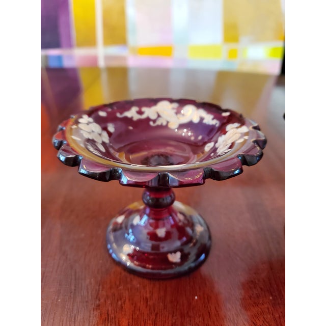 Art Nouveau Antique Moser Bohemian Glass Ruby Candy Bowls- a Pair For Sale - Image 3 of 5