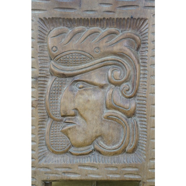 Mid 20th Century Mid 20th Century South American Honduras Carved Teak Folding Stool Seat Chair Mayan Aztec For Sale - Image 5 of 15