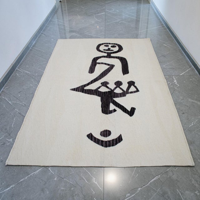 Mid-Century Modern Paul Klee Unfall Inspired Hand Woven Area Rug New 4′ × 5′10″ For Sale - Image 3 of 13