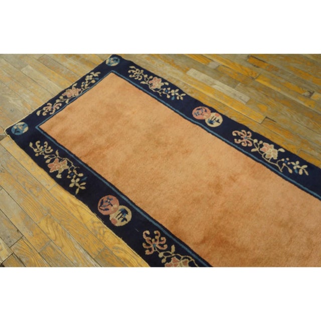 Salmon 1920s Apricot Open Field Geometric Antique Chinese Peking Carpet 2'4" X 8'9" Rug For Sale - Image 8 of 10