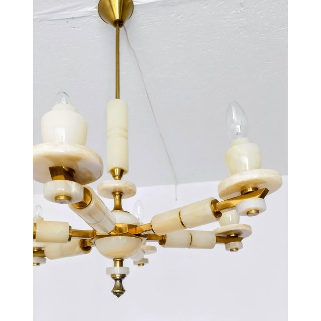 1980s Italian Onyx Brass Vintage Marble Chandelier Lighting Ceiling Fixture Light 6 Arms For Sale - Image 10 of 15