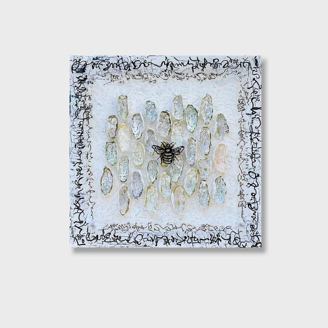 This is a one of a kind original mixed media (Japanese text on paper, molded paper, acrylic, plexiglass) abstract painting...