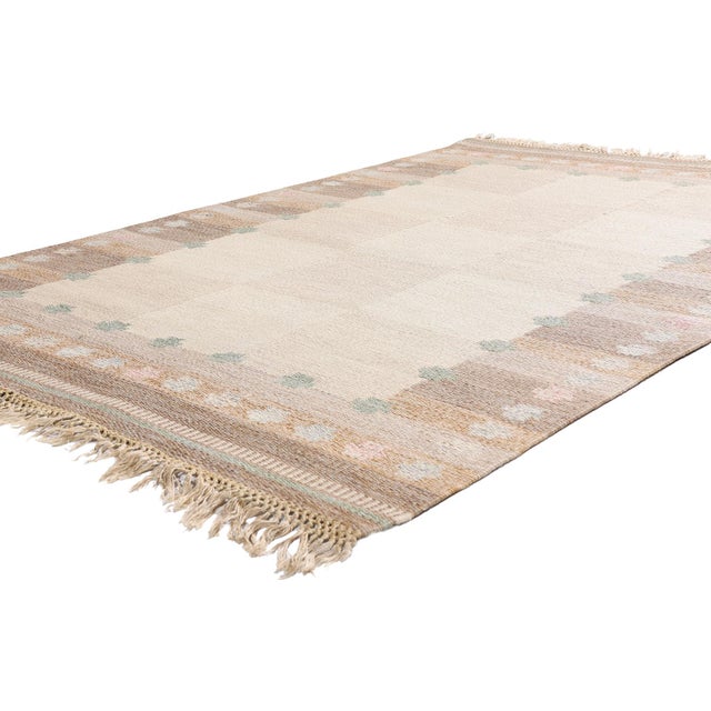 79371 Vintage Swedish Rollakan Rug, 04'07 x 06'08. The Bolmso Reverie: A Vintage Swedish Scandinavian Masterpiece of...