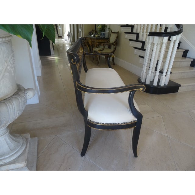 Vintage Regency Style Ebonzied and Parcel Gilt Settee For Sale - Image 11 of 11