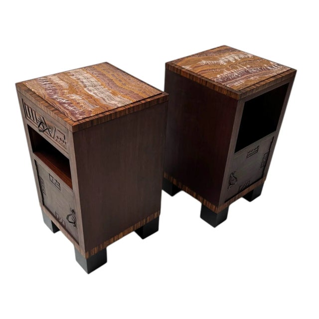 1930s Art Deco Nightstands with Multi-Colored Marble Tops, 1930s, Set of 2 For Sale - Image 5 of 15