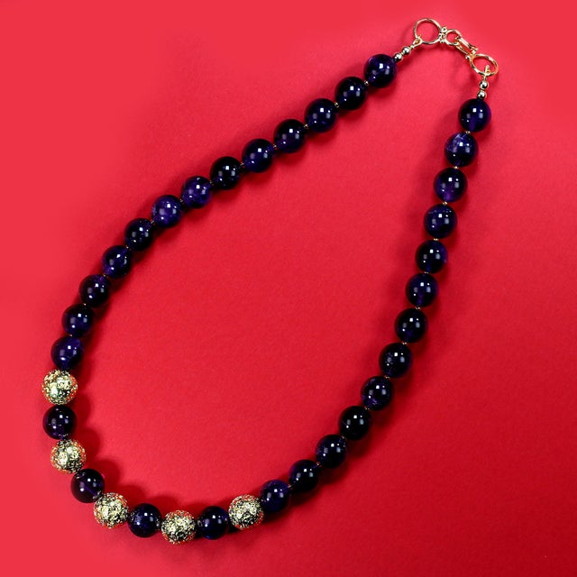 2020s Artisan 19-Inch Amethyst Beaded Necklace With Gold Accents, Usa For Sale - Image 5 of 6