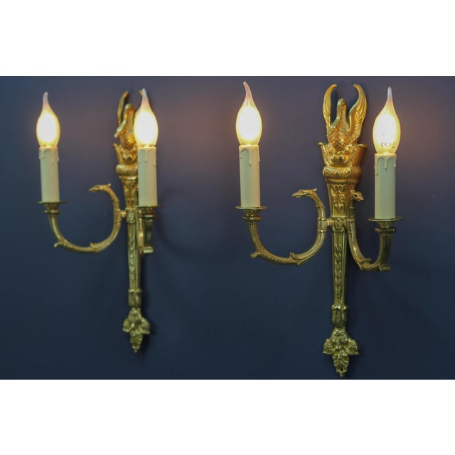 Traditional French Empire Style Gilt Bronze 2-Light Sconces, Early 20th Century, Set of 2 For Sale - Image 3 of 18
