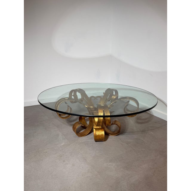 Metal Vintage Gilt Iron Coffee Table with Glass Top For Sale - Image 7 of 7