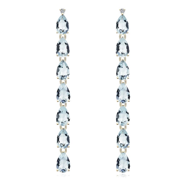 Nina Zhou Pear Aquamarine Diamond Gold Drop Earrings in 14k Yellow Gold - a Pair For Sale