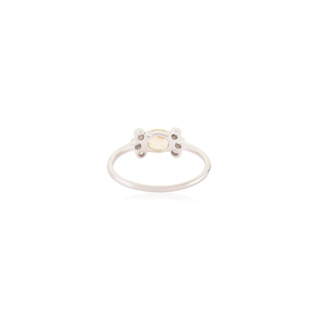 14k Gold Natural Oval Yellow Sapphire Diamond Floral Motif Cluster Ring Size 5 For Sale - Image 9 of 15