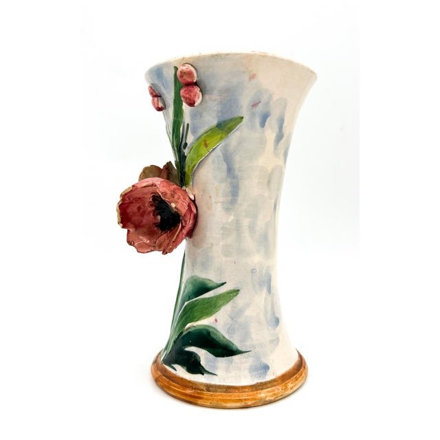 Ceramic Vintage Italian Hand-Sculpted Floral Vase | Hand Painted Ceramic | Cottagecore, French Garden, Italian Pottery For Sale - Image 7 of 14
