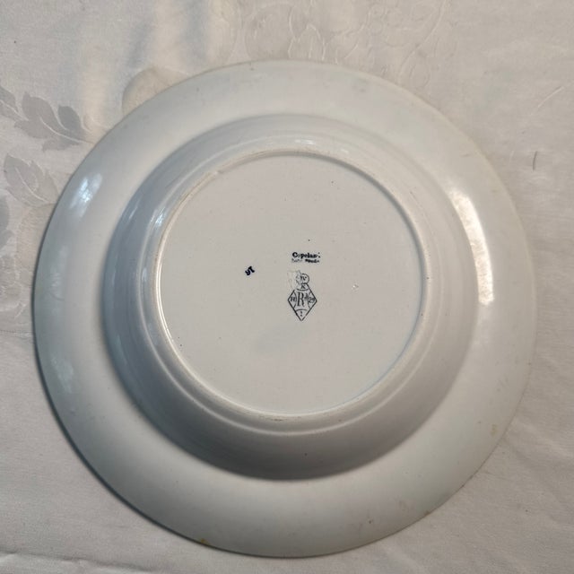 American Circa 1857 - 80 Spode Copeland Blue Transferware Rimmed Soup Bowl Lace Border Cottage Richmond Views For Sale - Image 3 of 5