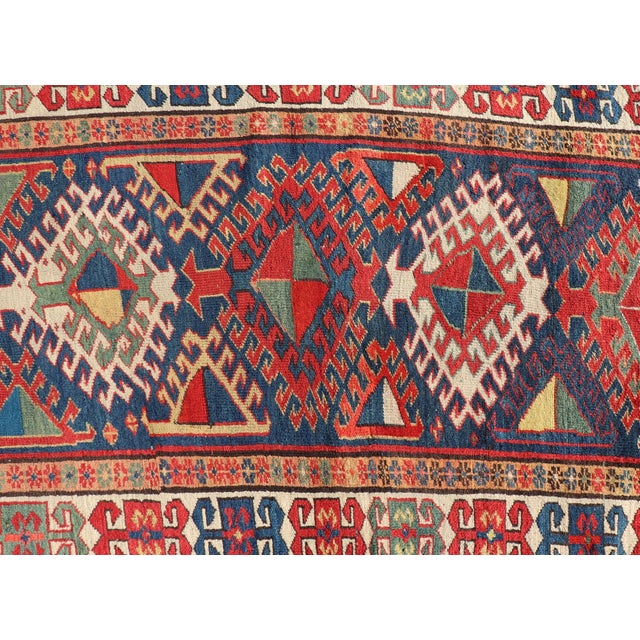 Antique Caucasian Kazak Runner Featuring Intricate Medallion Patterns 3'8 X 10'2 For Sale - Image 9 of 12
