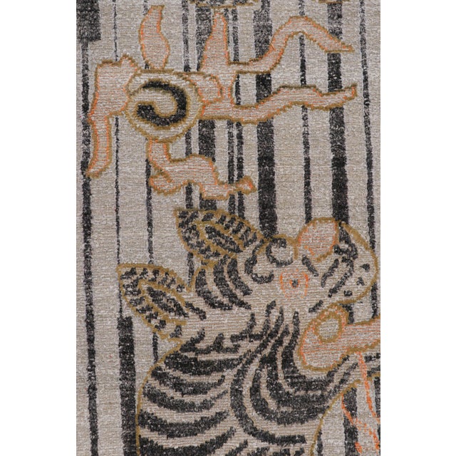 Contemporary Rug & Kilim’s Contemporary Tiger Pictorial Rug in Gray, Rust and Black Tones For Sale - Image 3 of 7