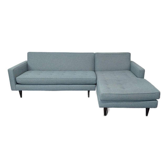 Room and Board Reese Modern Blue Sectional Sofa With Chaise For Sale