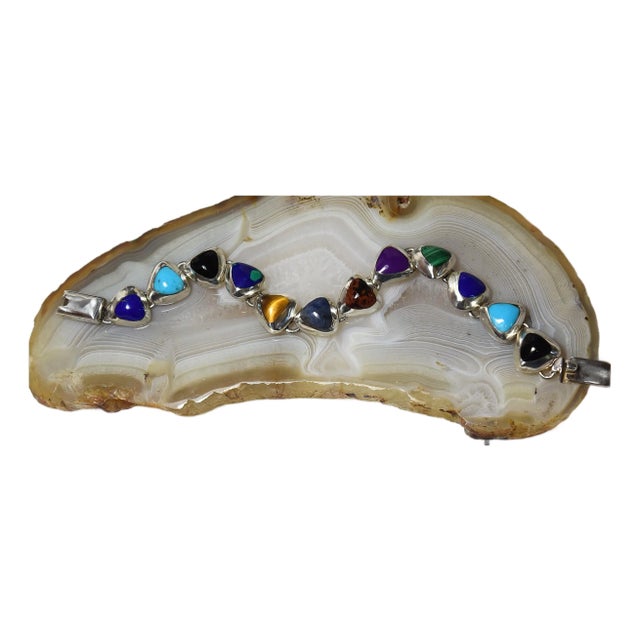 Vintage Mexican 950 Sterling Silver Multi Gemstone Tennis Bracelet For Sale