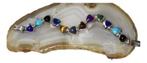 Vintage Mexican 950 Sterling Silver Multi Gemstone Tennis Bracelet