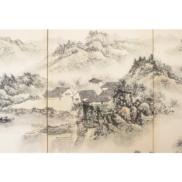 1970s 1970s Ming Dynasty Style Monochrome Screen "Landscape With Mountains" For Sale - Image 5 of 17