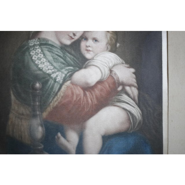 Textile Late 19th C. Antique Silk Print of Madonna Della Seggiola by Raphael in Gold Gilded Wood Frame For Sale - Image 7 of 16