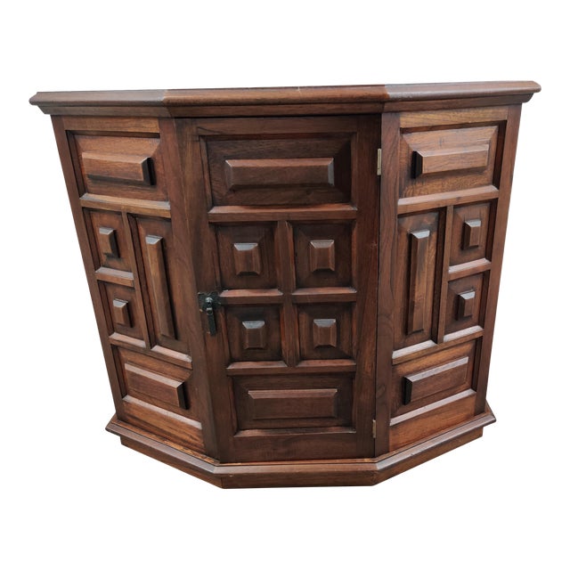 Mid 20th Century Brutalist Style Small Angled Cabinet For Sale