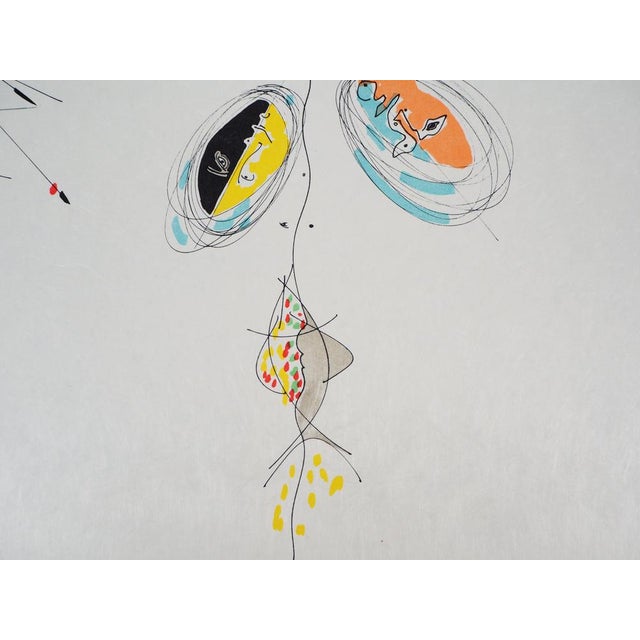 Raymond Moretti and Jean Cocteau, Faces and Fish, Original Lithograph For Sale - Image 5 of 6