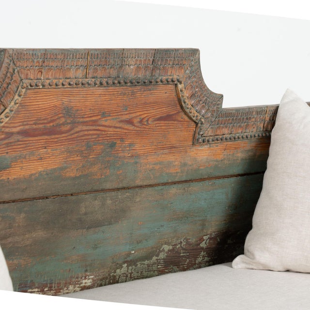 19th Century Swedish Gustavian Original Teal Blue Painted Pine Bench For Sale - Image 6 of 14