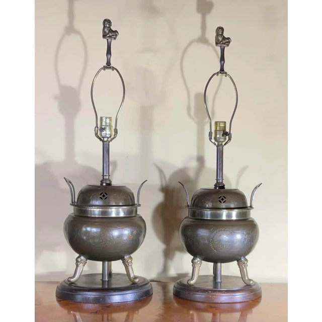 Pair of Antique Chinese Incence Burner Table Lamp For Sale - Image 13 of 13