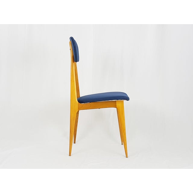Mid-Century Modern Italian Wooden and Blue Fabric Chair, 1950s For Sale - Image 9 of 13