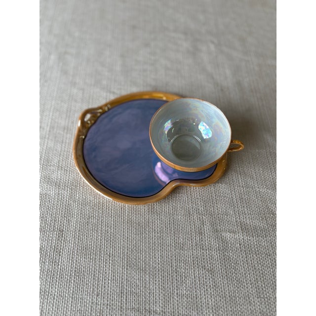 Antique Japanese Lusterware Demitasse Cup & Tray Set For Sale - Image 4 of 8