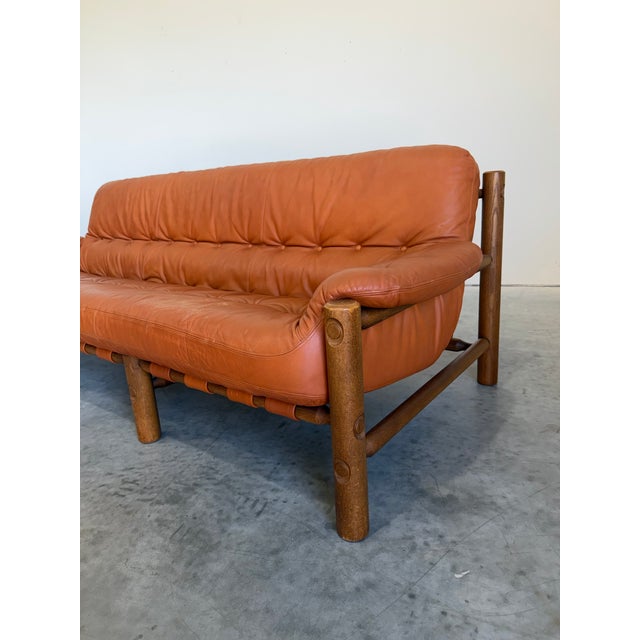 Animal Skin Mid Century Brazilian Sergio Rodriguez Style Cognac Leather Sofa For Sale - Image 7 of 12
