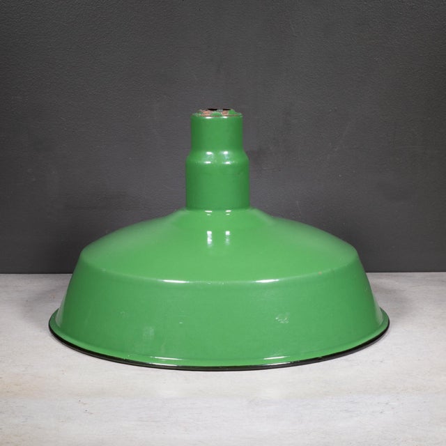 Benjamin 16" Enameled Porcelain Green Industrial Pendant Lights c.1950-Set of Two For Sale - Image 4 of 11