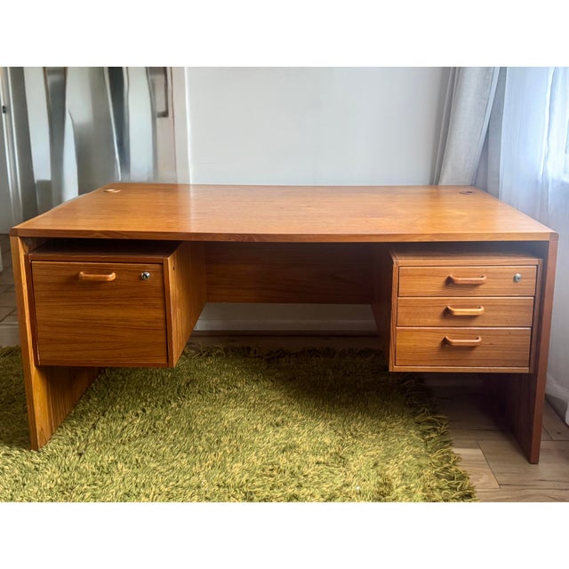 Mid-Century Modern Vintage Mid-Century Modern Teak Executive Desk With Floating Drawers For Sale - Image 3 of 11
