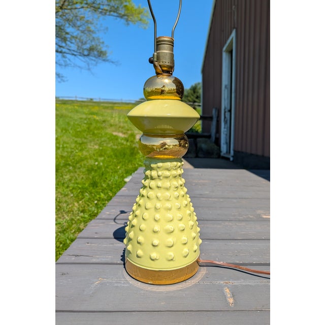 Vintage Mid Century Atomic Ceramic Lamp Base Lime Green and Gold with Marble Finial 1950s A vintage mid century ceramic...