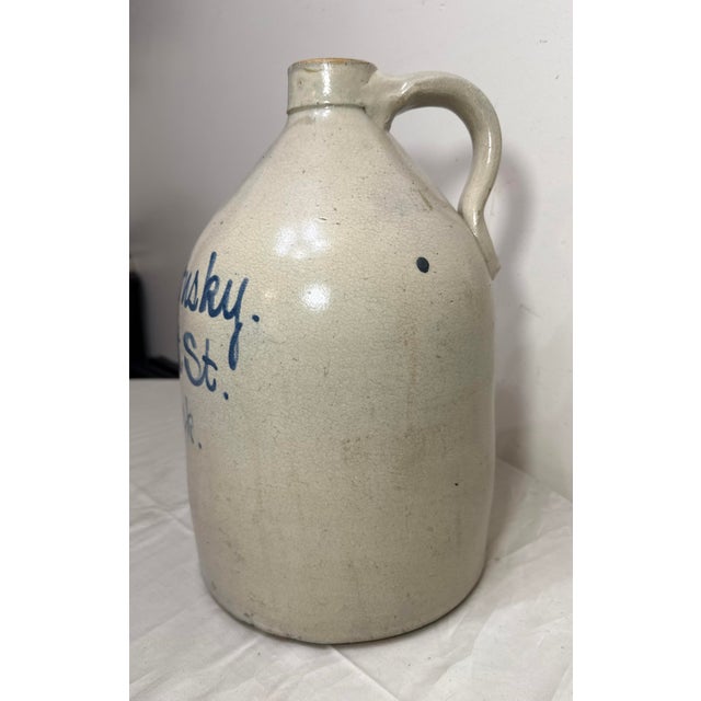 19th Century Antique 1800's J. Monsky Newark Nj Stoneware Salt Glazed Cobalt Pottery 2 Jug For Sale - Image 5 of 13